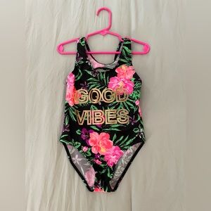 REAL LOVE ~ Girls GOOD VIBES One Piece Bathing Suit SIZE 4.